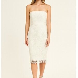 MM Couture Miss‎ Me White Strapless Lace Mini Dress Medium Wedding Cocktail